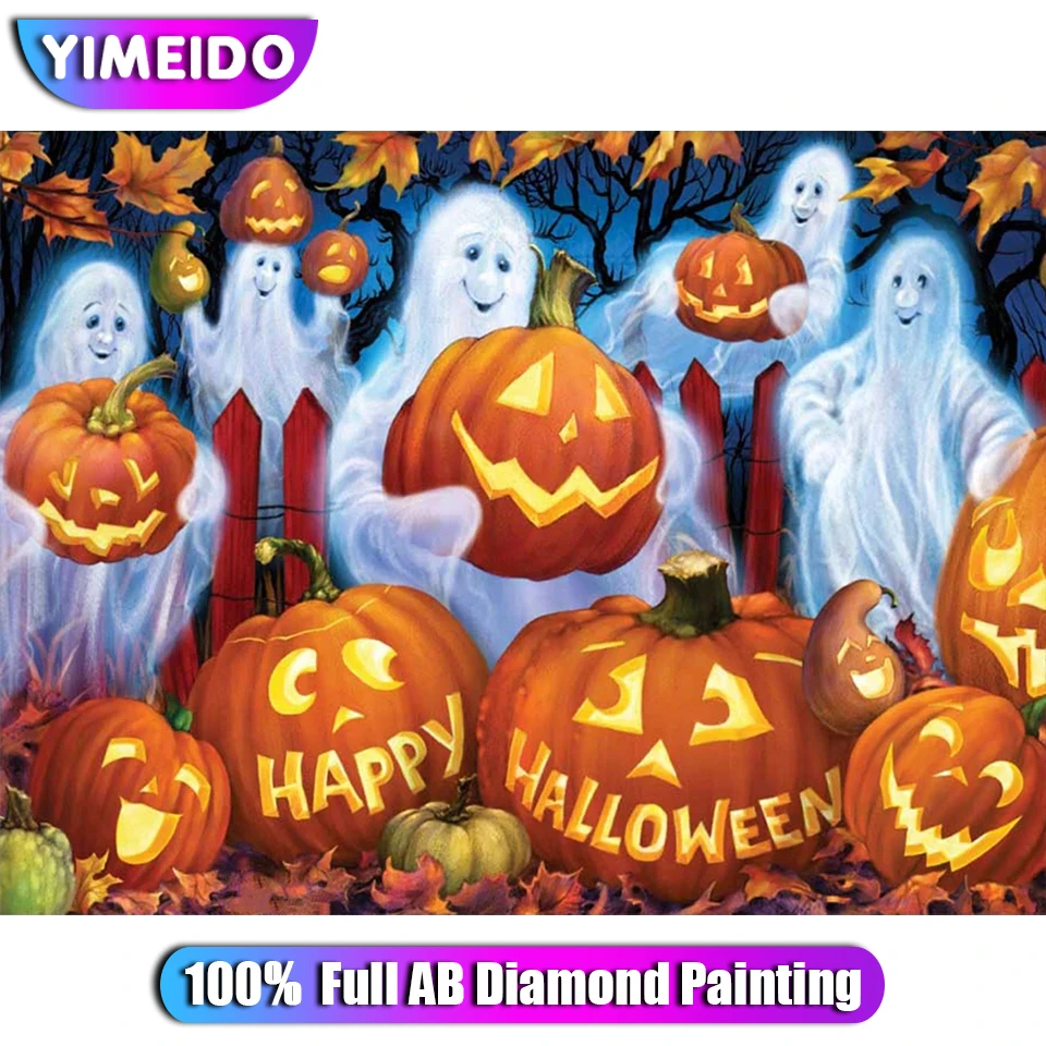 

YIMEIDO Cartoon Pumpkin 100% Full AB Diamond Painting Kit Horror Halloween Square Diamond Embroidery Handmade DIY Home Decor