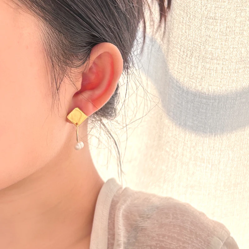 Роскошные длинные квадратные серьги-подвески из пресноводного жемчуга