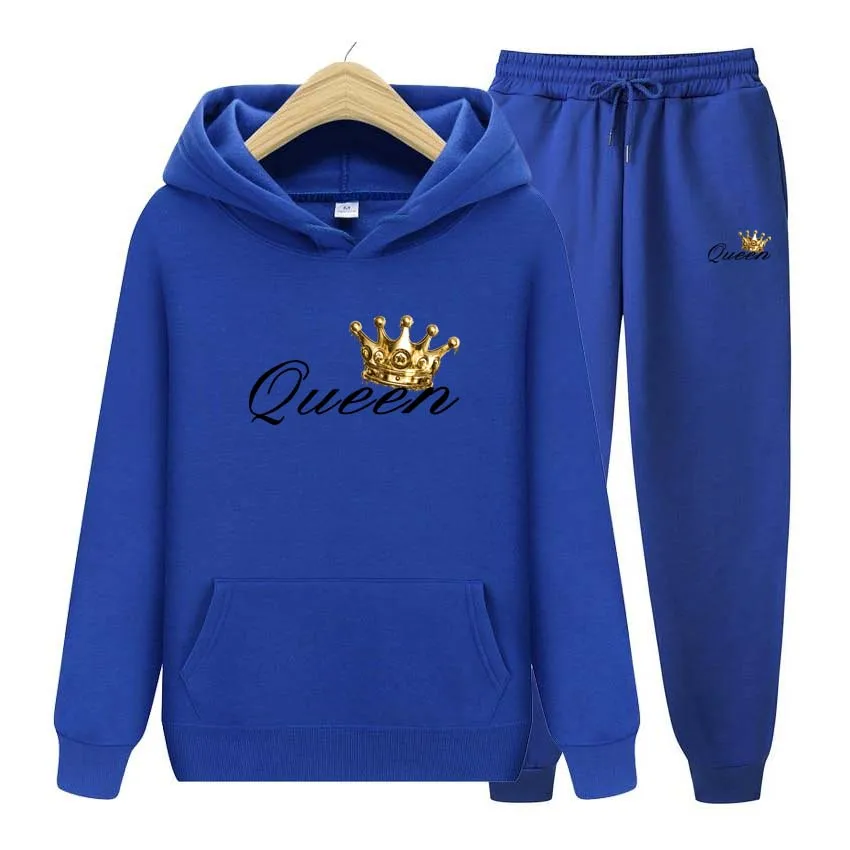

Autumn Winter Hoodies+Pants Two Piece Set queen Printing Men Womens Hoodies Tracksuits Jogger Pants thick Warm Clothes Men