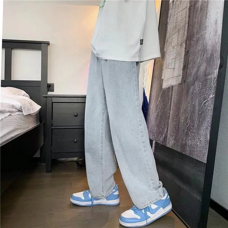 Blue Black Drawstring Baggy Jeans Men Fashion Casual Straight Jeans Men Streetwear Loose Hip Hop Denim Pants Mens Trousers M-3XL