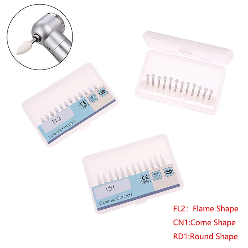 

12Pcs/Pack Dental Flame Cone Round White Stone Polisher FG Burs for Polishing Dental Clinic Metal Resin Porcelain