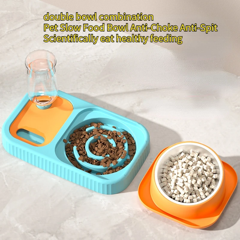 

Cat Double Bowl Automatic Drinking Water Cat Food Bowl Dog Bowl Slow Food Bowl Water Rice Bowl Pet Supplies Anti-overturning