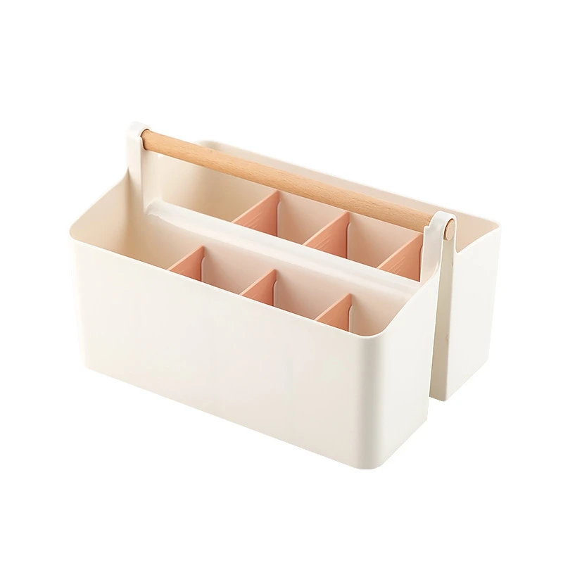 

2 Pack Pen Holder Desk Caddys With Wooden Handle Art Crafts Storage Organizer With Adjustable Compartment (White/Pink)