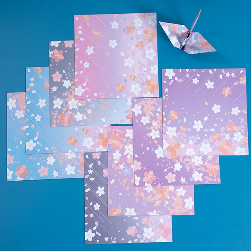 

Square Double-sided Stationery Handmade Origami Sakura Colored Paper Thousand Paper Crane Pattern Laminated Paper Card YHCZ358