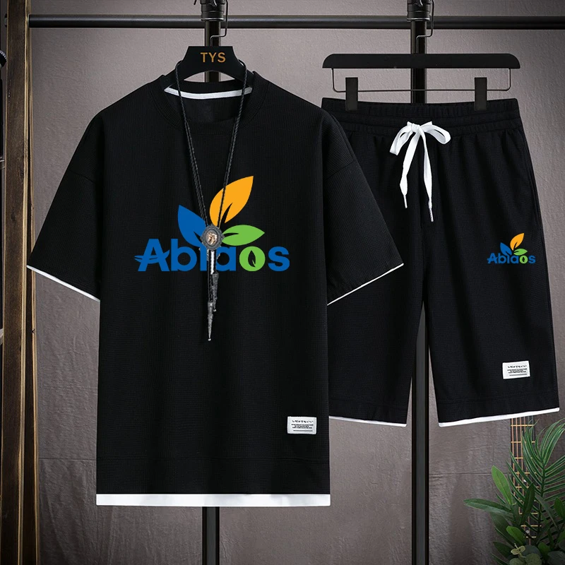 

2023 Summer Brand Fashion Casual Men's Short Sleeve T-Shirt Shorts Suit Basketball Football Sports Street Breathable 2-Piece Set