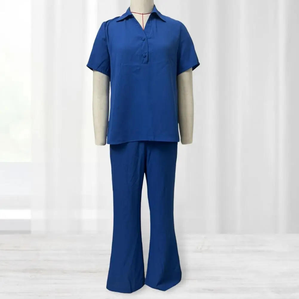 

2Pcs/Set Comfy Women Outfits Button Shirt Solid Color Summer Outfits Basic Top Wide Leg Pants Set