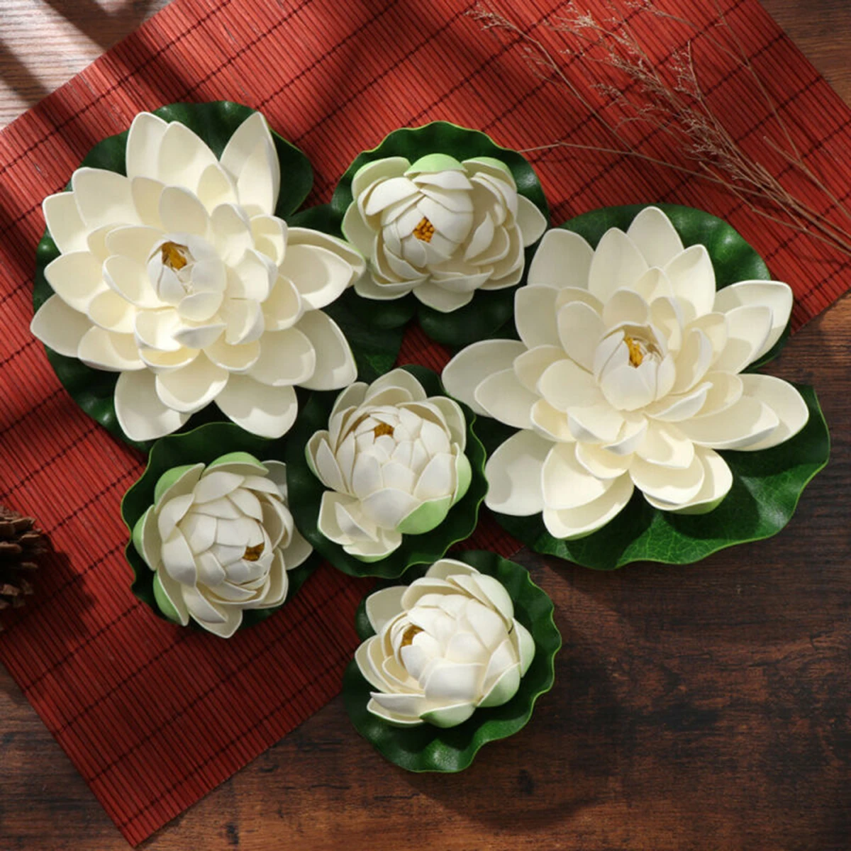 

6pcs/set Floating Plants Water Lily White Artificial Lotus Flower Leaf Pond Garden Pool Decor Plastic SimulationPlants