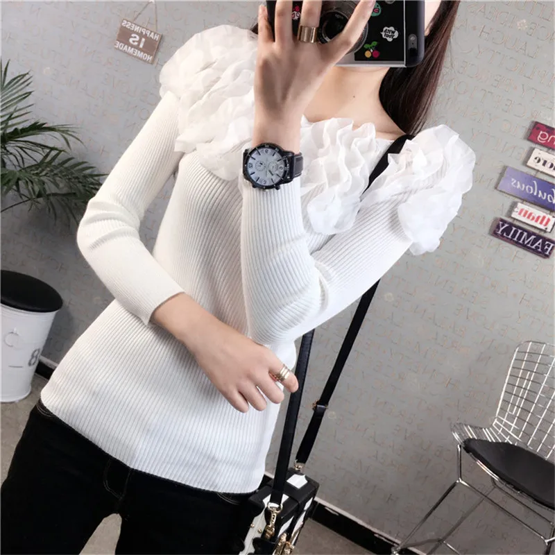 Осенний модный вязаный свитер Neploe 2022 новый тонкий женский пуловер с кружевными