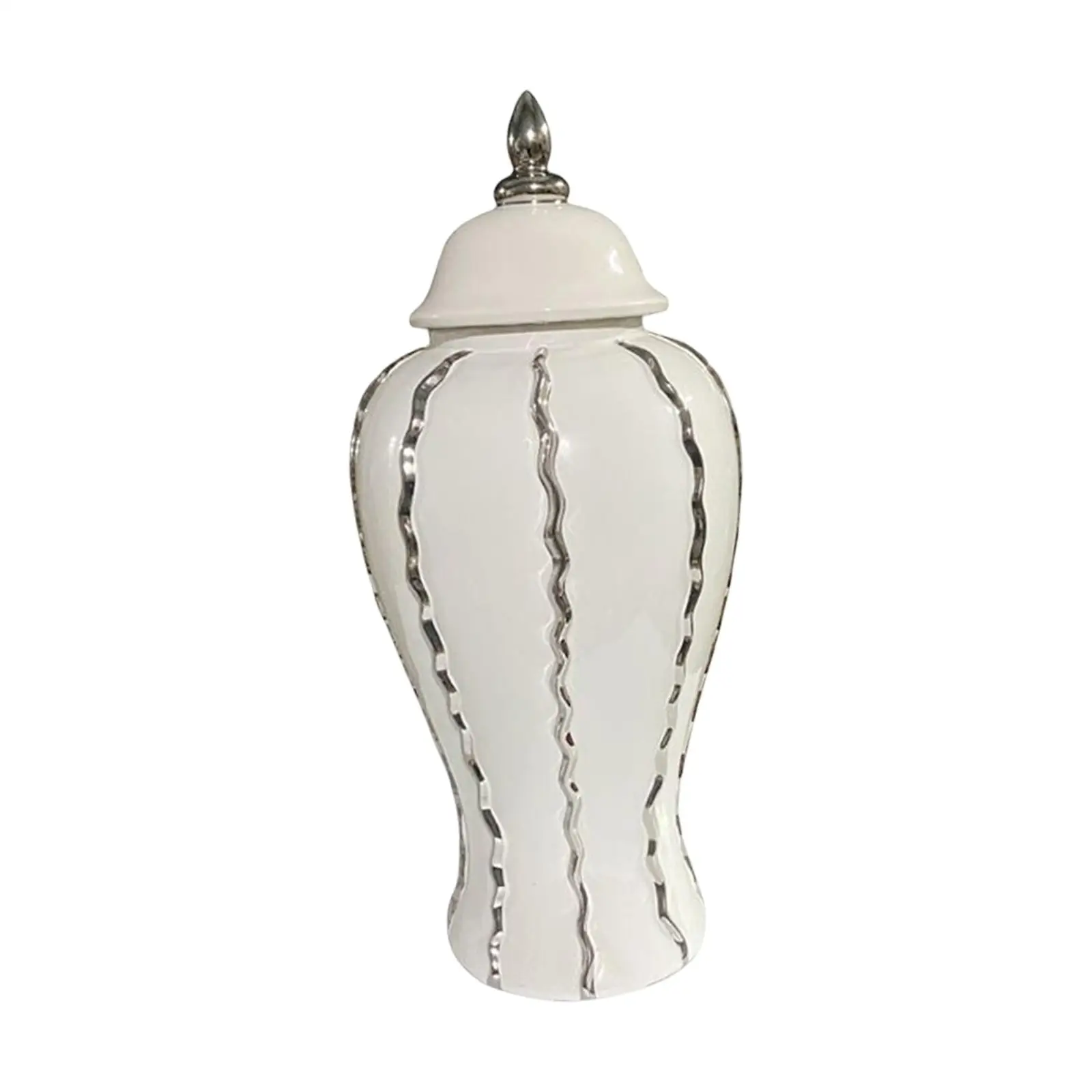 

Porcelain Glazed Temple Jar Vase with Lid 7x13.8inch Living Room Decor