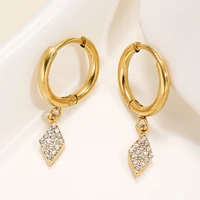gd trendy geometric zirconia hoop earrings 18k gold color stainless steel hoop earrings for women jewelry gift