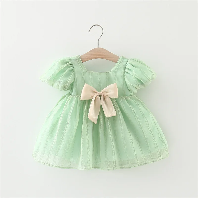 

Детское летнее платье с пышными рукавами, с бантом