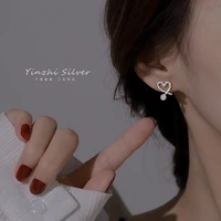 luxury fashion silver heart earrings inlaid pearl zircon stud earrings jewelry for women girl jewelry gifts