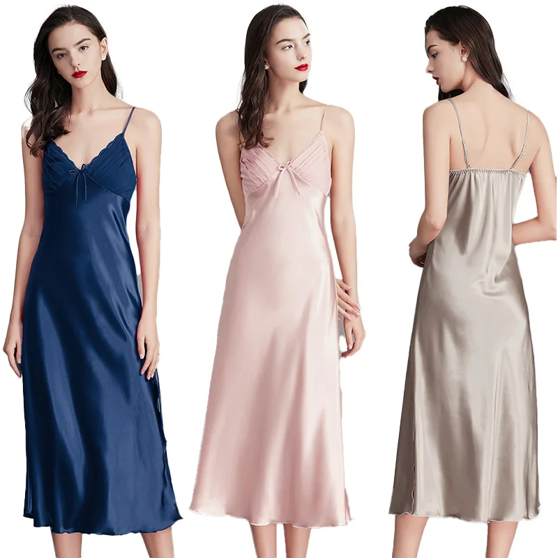 

Large Size Halter Pajamas Women Summer Ladies Ice Silk Nightdress Sexy Long Home Clothes Pure Wind Nighty