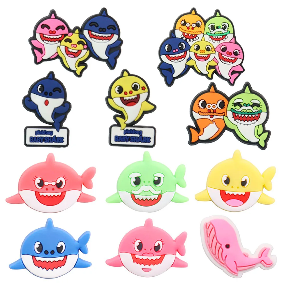 1-11Pcs Colorful Shark Animal Fish PVC Shoe Charms Clog Accessories Sandals Shoe Decoration Fit Croc Jibz Wristbands Kids Gift