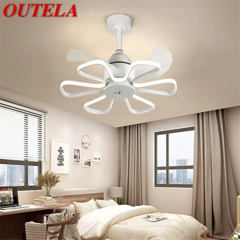 

OUTELA Contemporary Vintage Ceiling Fans Lights Creative LED White Lamp 3 Colors Remote Control for Home Living Room Bedroom