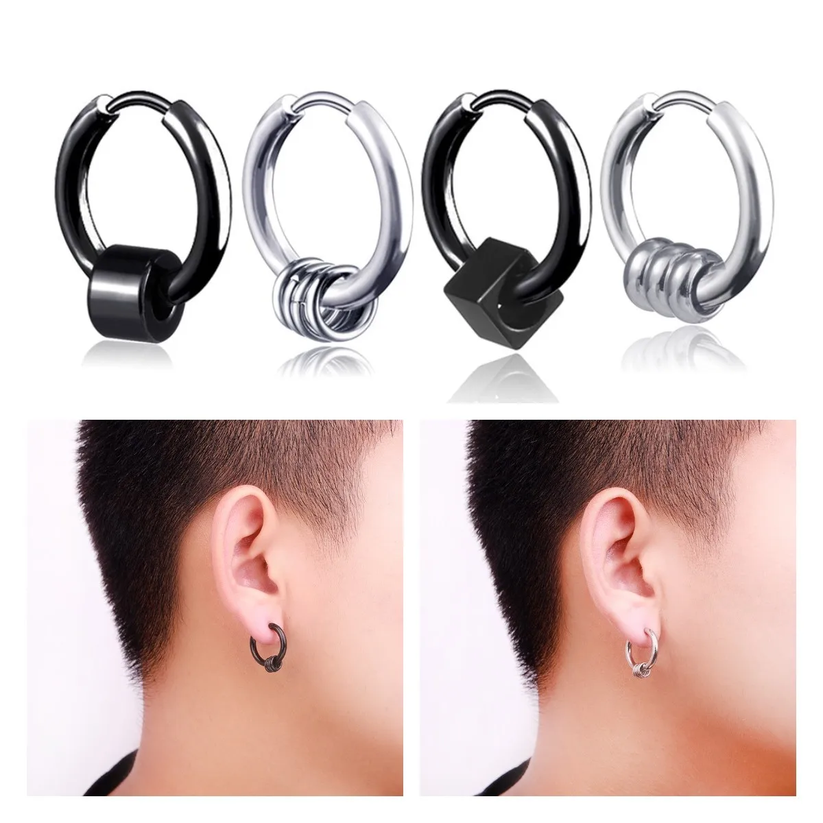 

ENXIER 1 пара геометрические серьги из нержавеющей стали пирсинг кольцо унисекс хип-хоп серьги для вечеринки модные ювелирные изделия