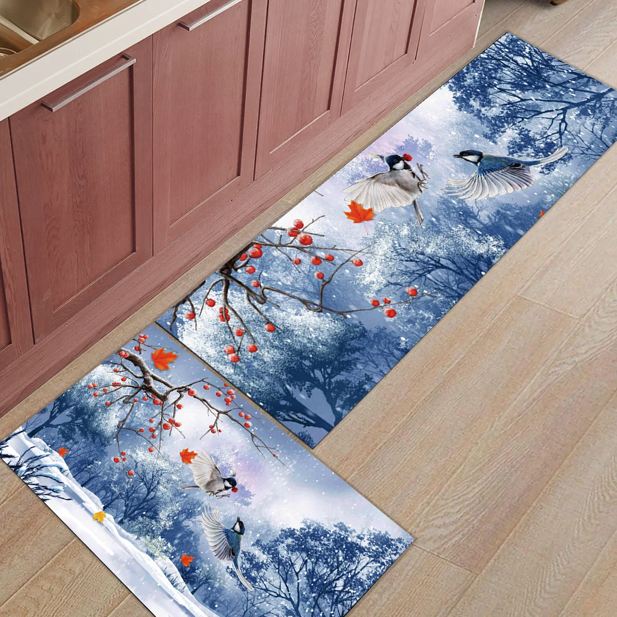 

Bird Branches Snow Door Mat Set Rugs and Carpets for Home Kitchen Entrance Door Mat Welcome Mats for Front Door