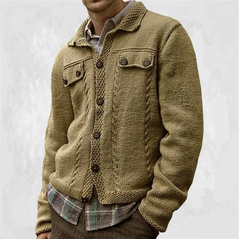 

Coat Sweater Slim-fit Breasted Solid Autumn New Men's Cardigan Long-sleeved Single Color Lapel Winter Knitwear