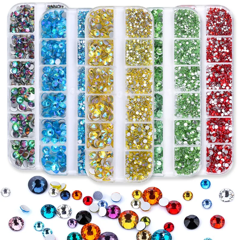 

Mixed Size 12 Grids Nail Art Accessories SS30 Rhinestone Crystal Round Diamond Shiny Manicure 3D Glitter Nails Art DIY Jewelry