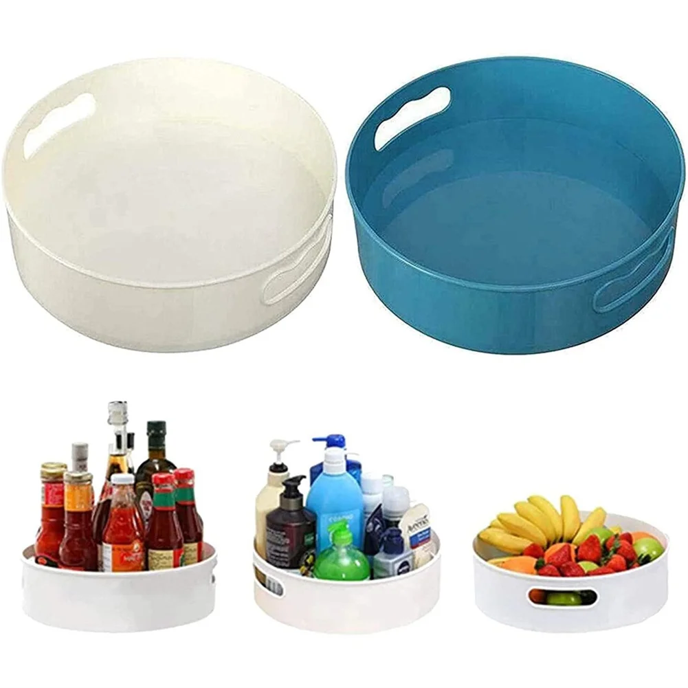 

1 XRotating Storage Rack Kitchen 360 Degree Rotating Tray White Blue Plastic Rotating Kitchen Storage Tray For Kitchen
