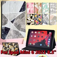 for apple for ipad mini 6 8 3 inch 2021 a2567a2568a2569 tablet case flip anti drop leather shell cover geometry printedstylus