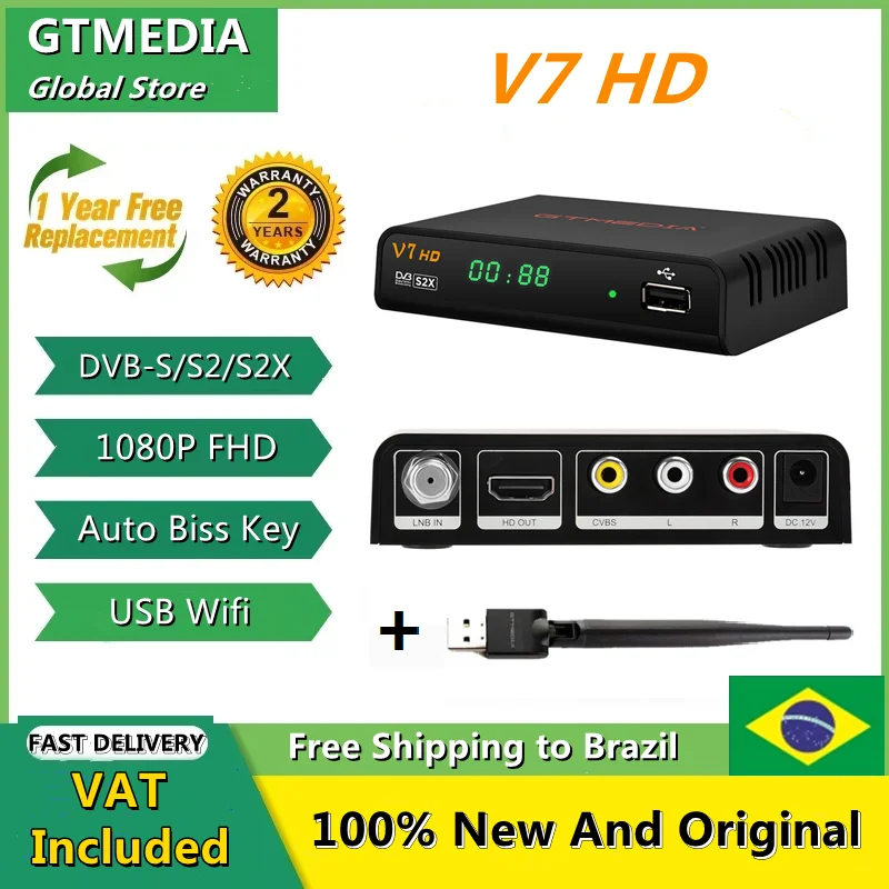 GTMEDIA V7 HD Поддержка DVB-S/S2/S2X AVS + BISS Auto Roll Full PowerVu Unicable USBWifi Dongle онлайн-фильм