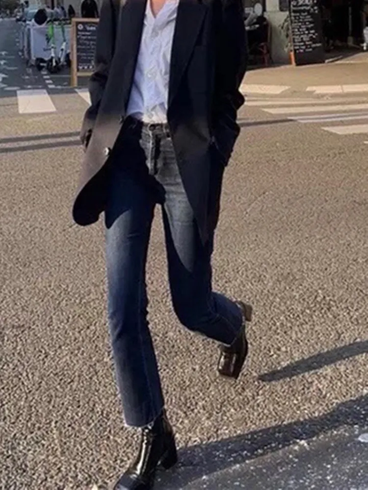 

2023 Early Autumn Fashion High Waist Female Jeans Solid Color Casual Women Slim Ankle-Lenght Denim Pants