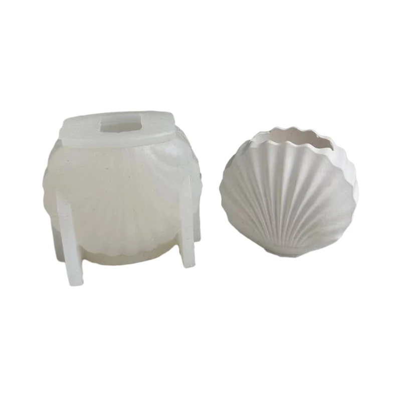 

N58F DIY Cute Seashells Shape Silicone Flowerpot Mold Ceramics Clay Crafts Mould Epoxy Resin Concrete Molds Candle Pot Mold