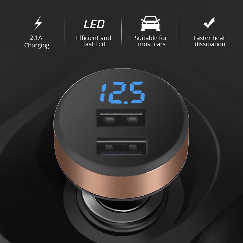 

Автомобильное зарядное устройство с двумя USB-портами, 12-24 В