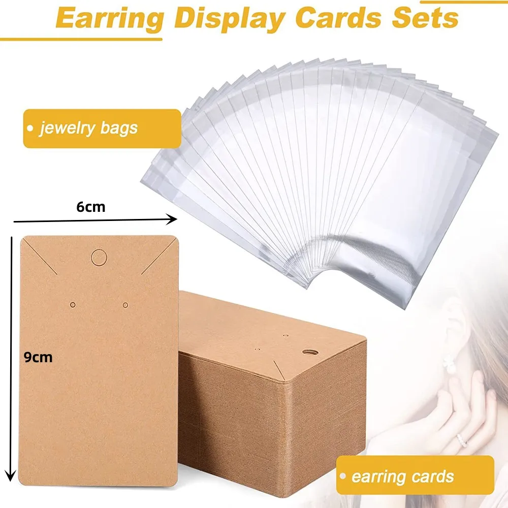 50pcs/Set Earring Display Card With 50pcs Self-Seal Bags Earring Card Holder Blank Kraft Paper Tags Necklace Cards DIY Jewelry