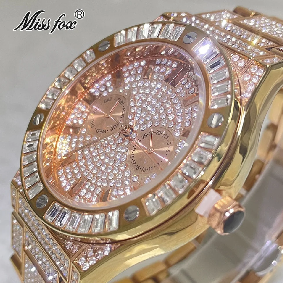 

Top Luxury Brand New Rose Watch For Mens Fashion Iced Out Wrist Watches Moissanite Clocks Male Gift Reloj Free Shipping Hombre