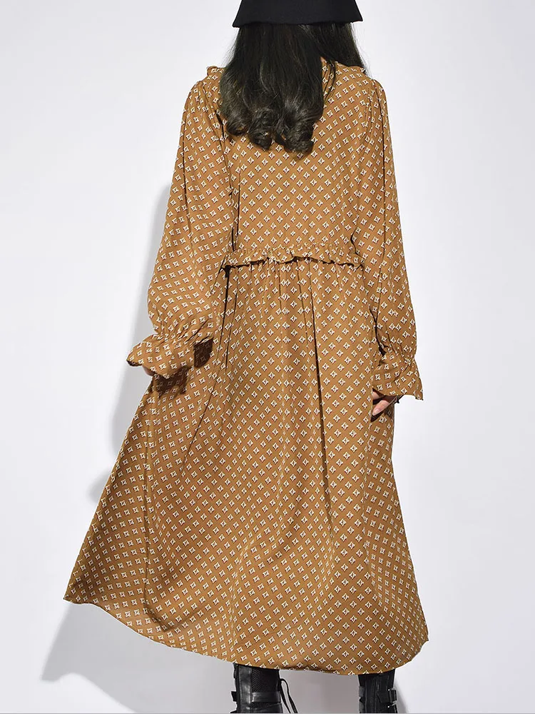 [XITAO] Europe Fashion New Women 2019 Spring O-neck Full Sleeve Casual Dress Female Ruffles Print Wooden Ear GWY2916 | Женская одежда
