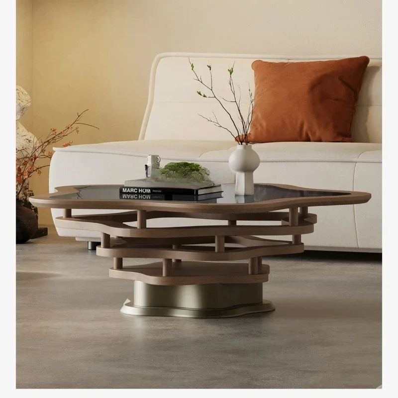 Light Luxury Tempered Glass Living Room Coffee Table High-End Elegant Small Apartment Italian Design Special-Shaped Tea