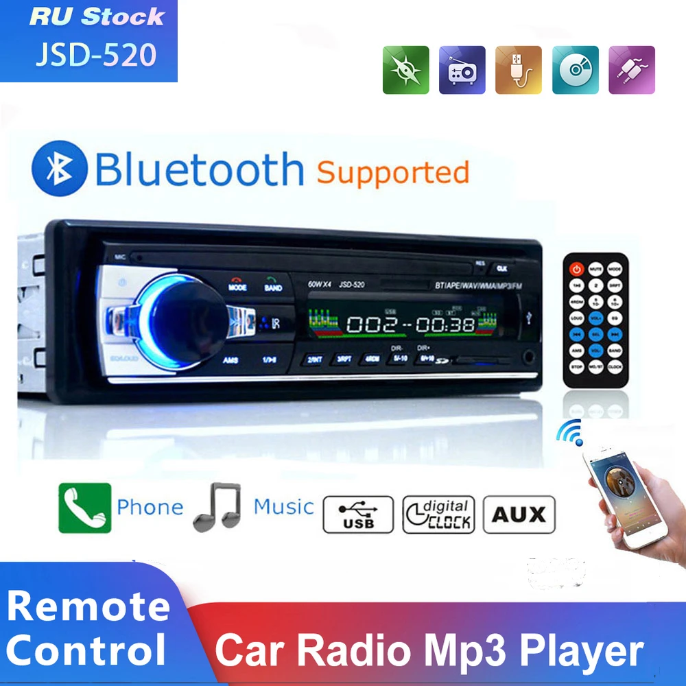

Car Radio Stereo Player Digital Bluetooth MP3 Player JSD-520C 60Wx4 FM Audio Stereo Music USB/SD with In Dash AUX Input