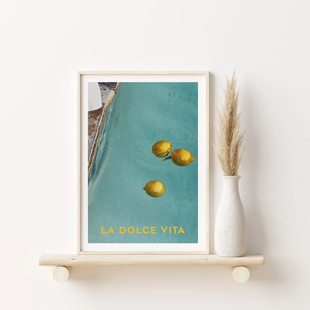 Canvas Print Painting Poster La Dolce Vita Wall Pictures Lemon Pool Nordic Vintage Italian Summer Blue Color Art for Living Room |