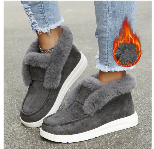 

2023 Ladies Ankle Boots Women Winter Warm Plush Fur Snow Boots Suede Leather Shoes Ladies Slip on Comfortable Female Footwear