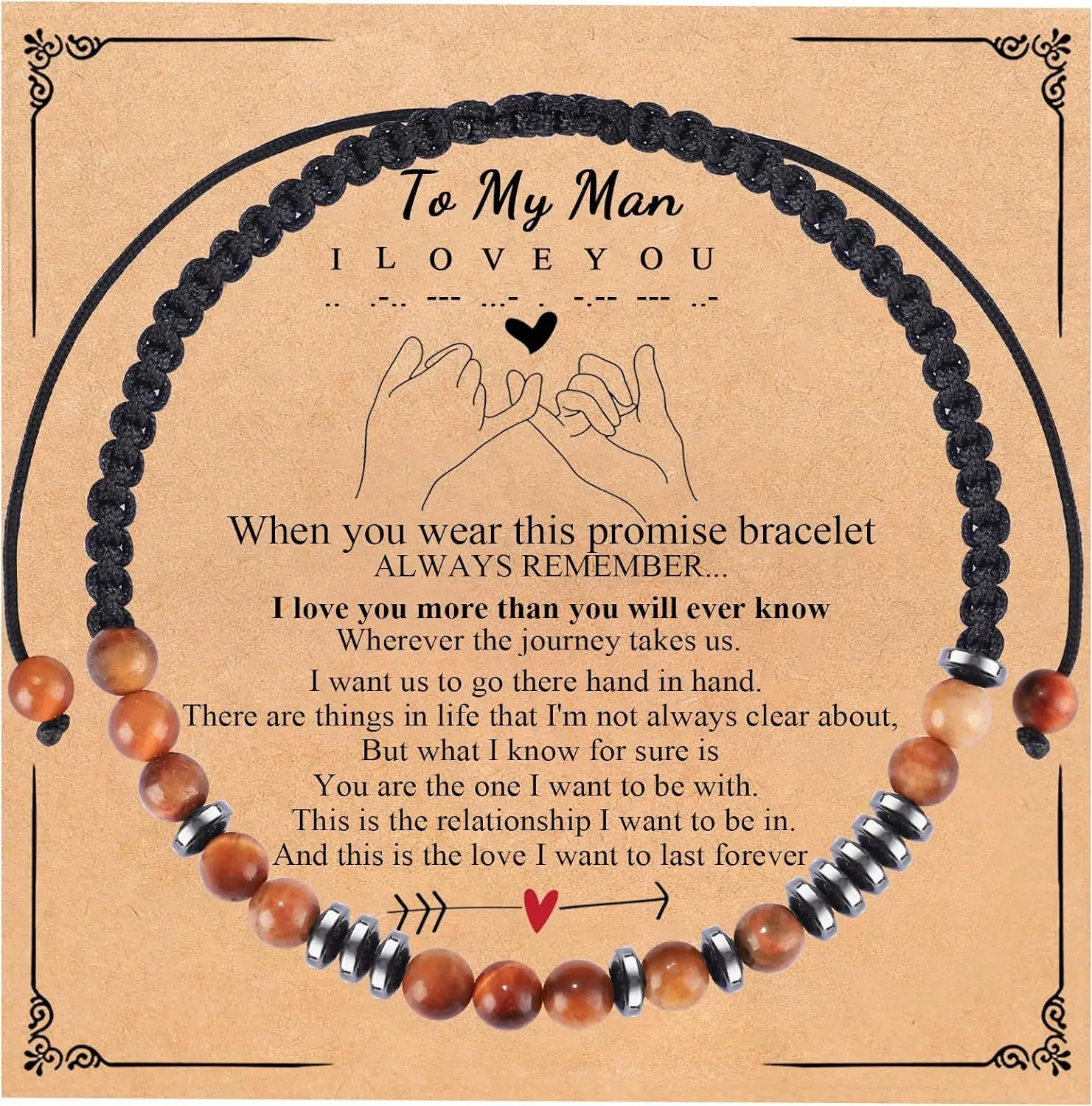 Браслет UBUTERFLY с азбукой Морзе тигровый глаз/фиолетовый императорский камень