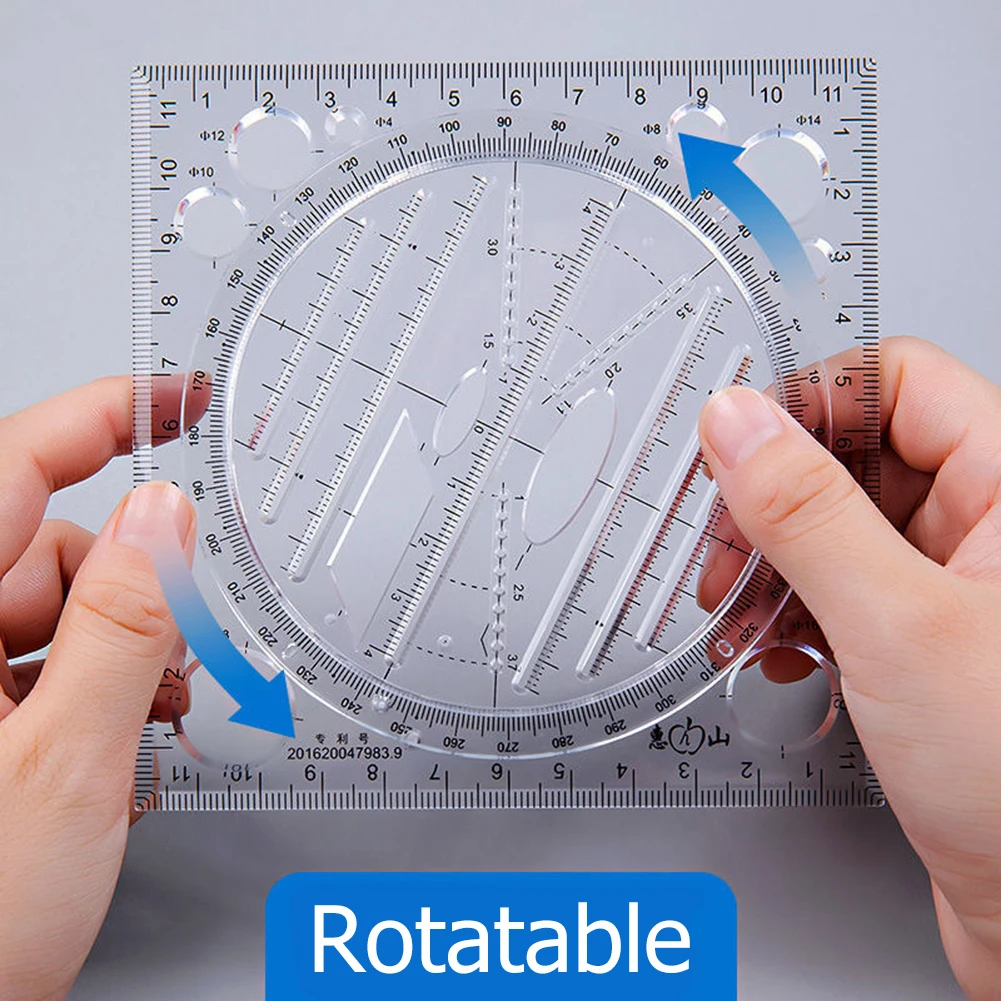 

12CM Multifunction Rotatable Drawing Template Ruler Mathematics Stereo Geometric Ellipse Circle Art Drafting Measuring Tool