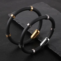 fashion silicone bracelet for men with steel tube surgical steel magnetic buckle male handcuff punk wrist bangles jewelry 2022