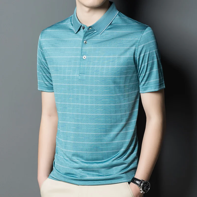 

Short-Sleeved Men's T-shirt Summer New Striped Top Young and Middle-Aged Casual Collar Polo Shirt