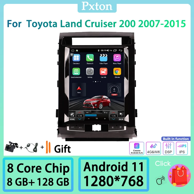 

Мультимедийный проигрыватель на Android, экран Tesla для Toyota Land Cruiser 200, 2007-2015, 8 + 128 ГГц