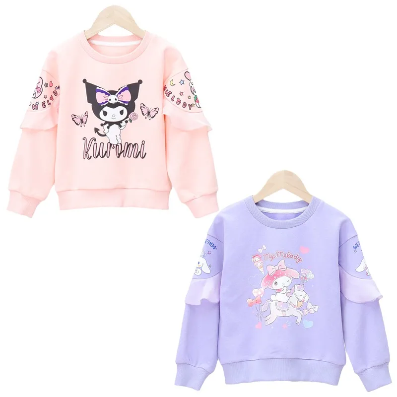

Осенний Модный пуловер для девочек Sanrios My Melody Kuromi с принтом, свитер, милая теплая толстовка с круглым вырезом и длинным рукавом, детский подарок