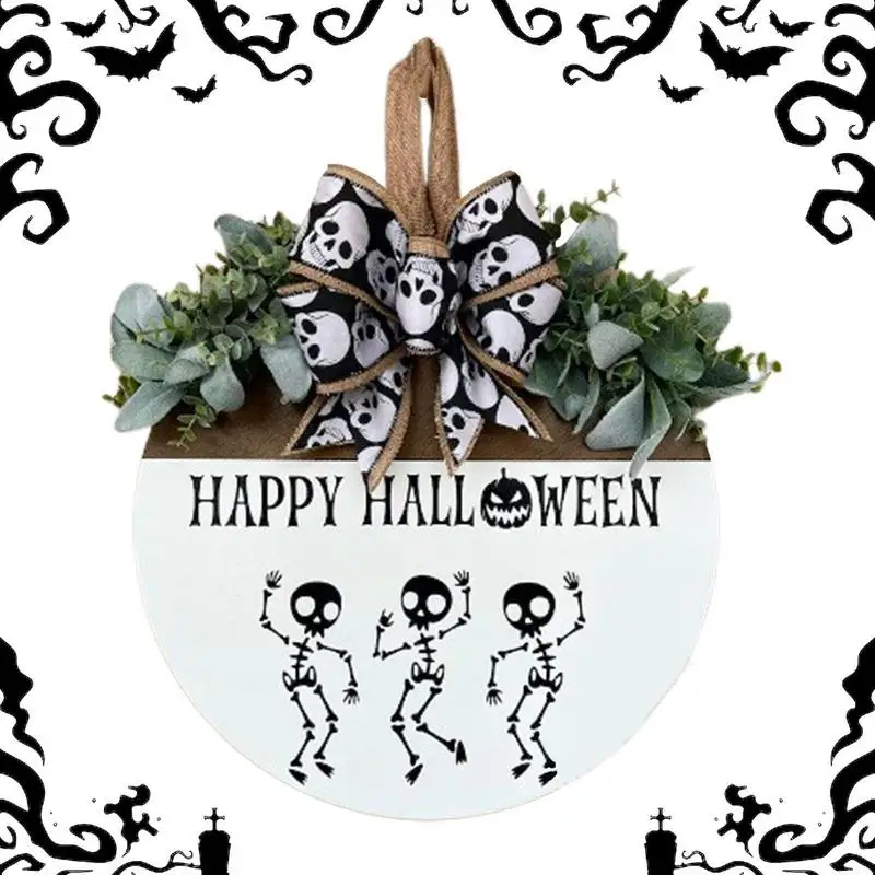 

Украшение для двери на Хэллоуин, оформление для входной двери, спутанный деревянный круглый фермерский знак приветствия, наружный комнатный дом, крыльцо