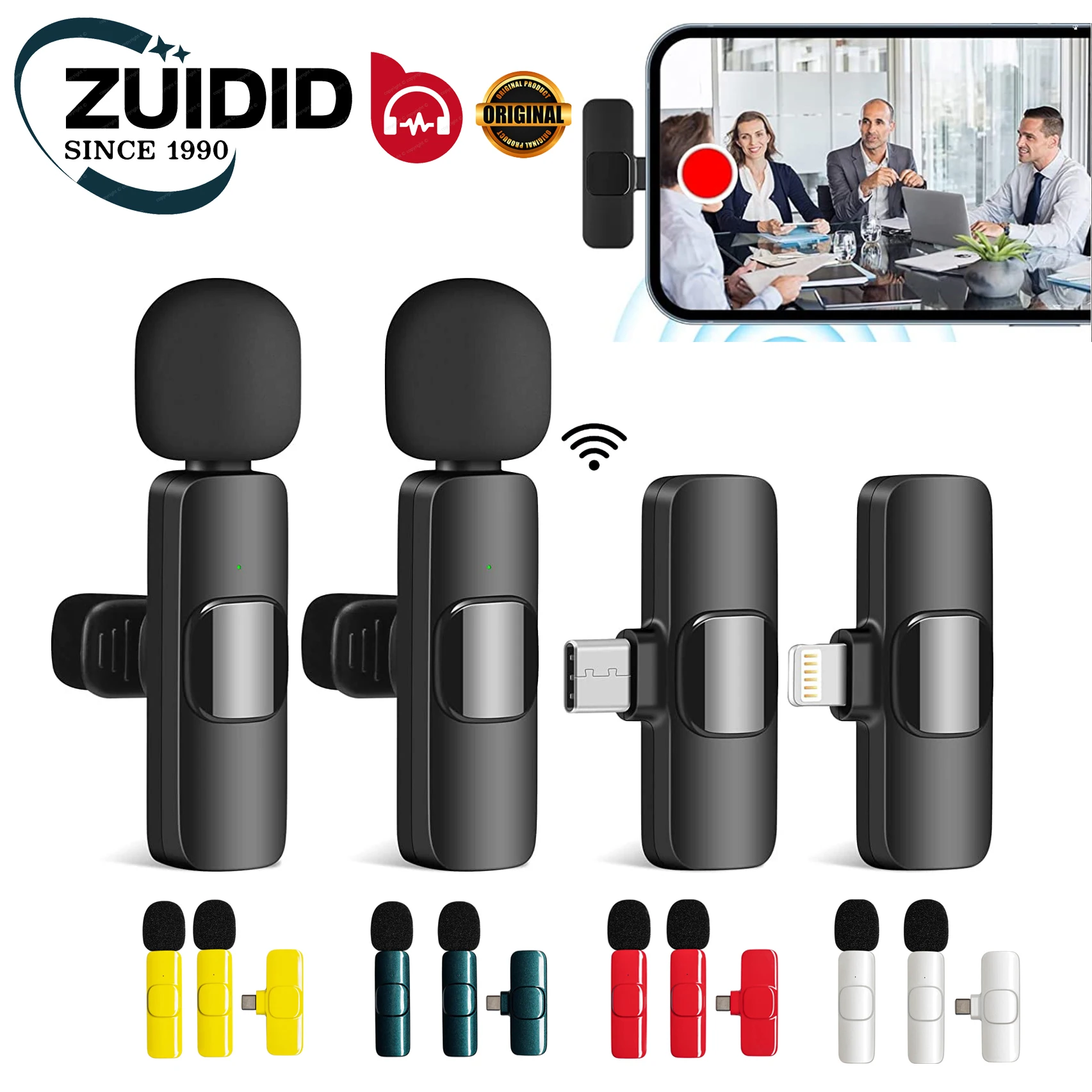 

ZUIDID Wireless Lavalier Microphone Mini Mic for iPhone Android Live Portable Audio Video Recording Broadcast Gaming Chargeable