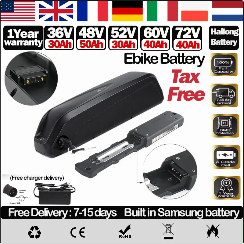 Электрический аккумулятор для электронного велосипеда 36v48v52v 60v72v 20 24 30 40 50ah 60ah