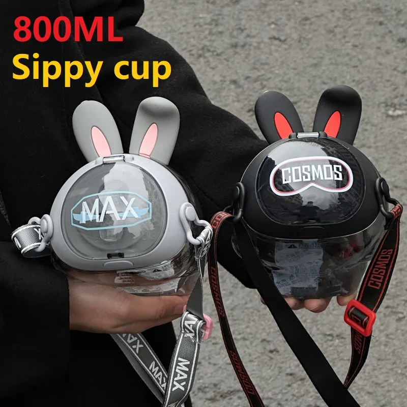 

Cute Rabbit Straw Cup Water Bottles Unique Ball Shape for Girls Kids High Capacity Drinking Bottle Plastic Cups with Lids Straws