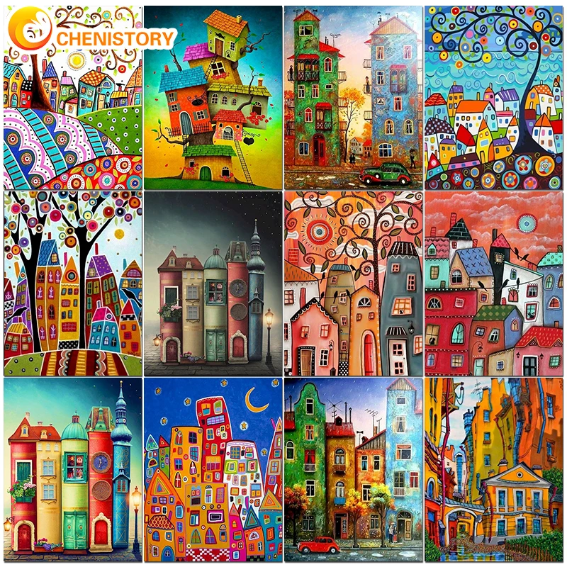 

CHENISTORY Craft Painting By Numbers Color Houses Drawing On Canvas Originality Diy Handmade Paintings Gift Kits For Home Decor