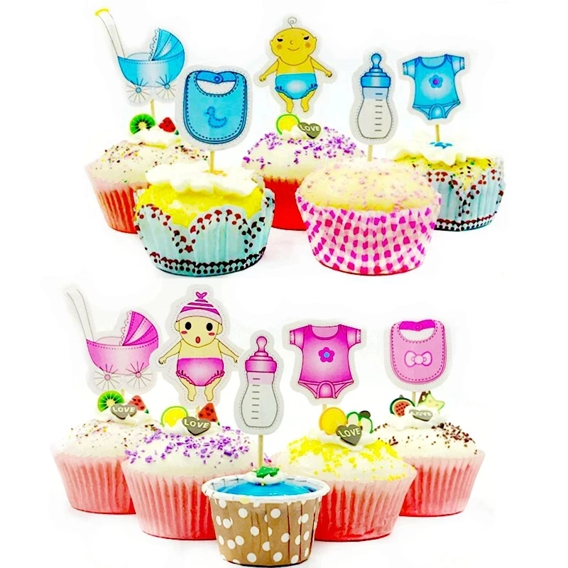 

24pcs/lot Girl Baby shower party favors cake toppers picks kids birthday party decoration supplies girls & boys cupcake topper