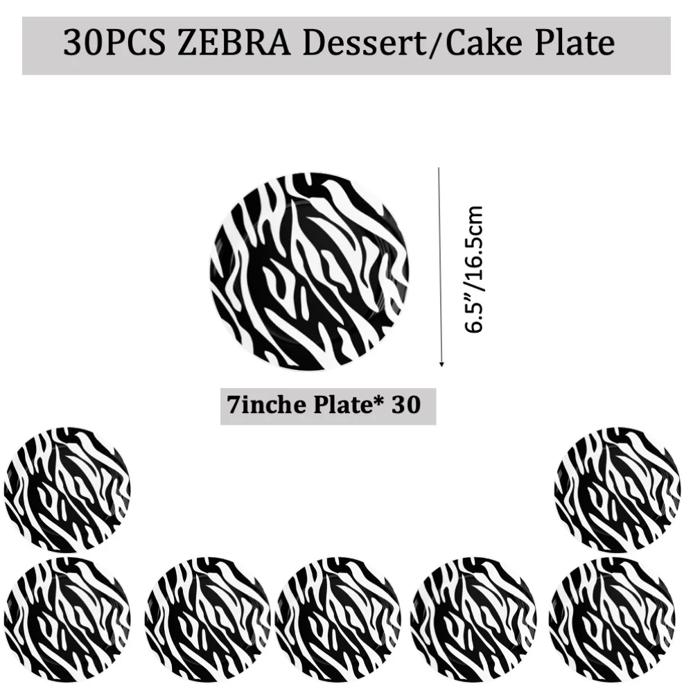 

Zebra Theme 30pcs Decorations Disposable 7in Plates For School College Home Baby Shower Wedding Birthday Anniversary Celebration