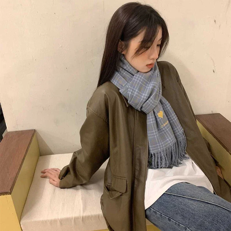 Зимний женский шарф модная клетчатая Милая шаль в клетку для девушек теплая